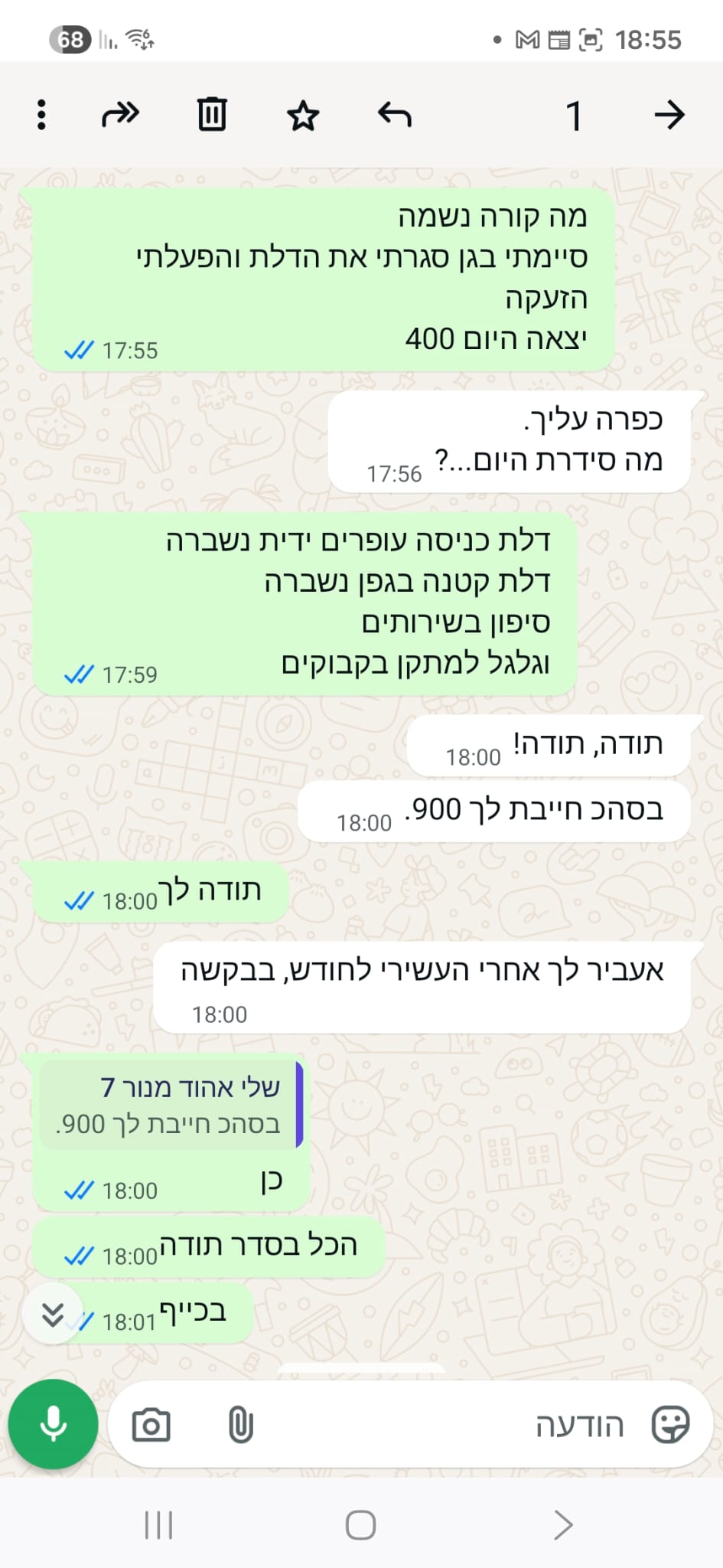 צילום מסך של המלצה בוואטסאפ